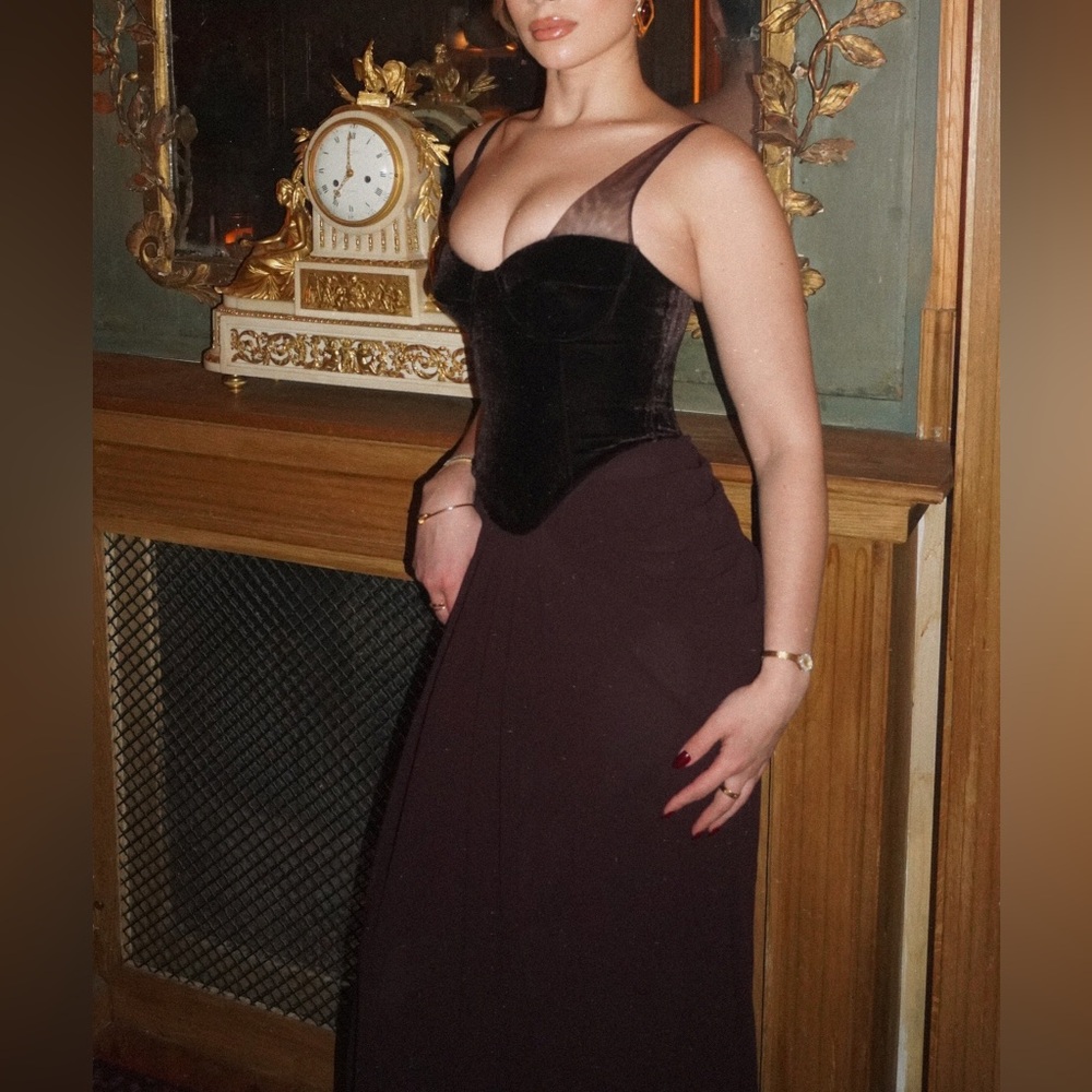 Velvet Corset Maxi Dress - Cacao Brown